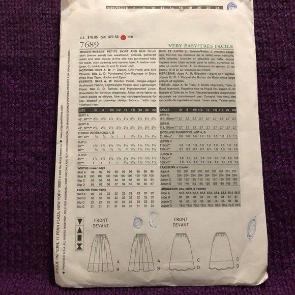 Vogue Pattern 7689 swing midi maxi skirt sz 12 - Picture 3 of 8